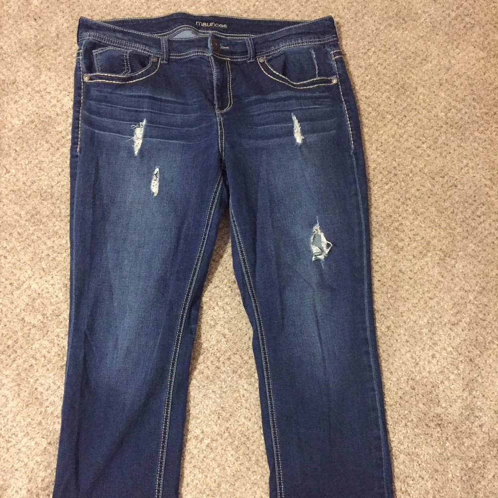 Maurices Distressed Dark Straight Leg Jeans